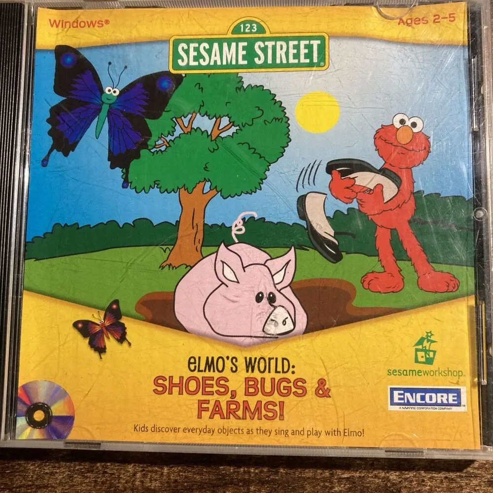 Sesame Street Elmo's Shoes Bugs & Farms CD-ROM PC Windows Mac Educational Game